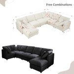 117" Modular Sectional Sofa,U-Shaped Chenille Sofa Couch with Movable Ottoman,Modern 7 Seat Cloud Sectional Couches for Living Room Office Home (Black, 117" U-7 Seater)