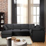 117" Modular Sectional Sofa,U-Shaped Chenille Sofa Couch with Movable Ottoman,Modern 7 Seat Cloud Sectional Couches for Living Room Office Home (Black, 117" U-7 Seater)