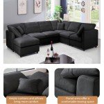 117" Modular Sectional Sofa,U-Shaped Chenille Sofa Couch with Movable Ottoman,Modern 7 Seat Cloud Sectional Couches for Living Room Office Home (Black, 117" U-7 Seater)
