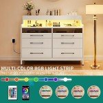 YITAHOME 6 Drawer Dressers & Chests of Drawers with LED Light, Modern Dresser with Open Shelf Storage, White