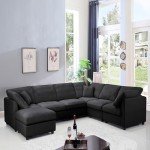 117" Modular Sectional Sofa,U-Shaped Chenille Sofa Couch with Movable Ottoman,Modern 7 Seat Cloud Sectional Couches for Living Room Office Home (Black, 117" U-7 Seater)