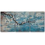 Extra Large Wall Art for Living Room 100% Hand-Painted Framed Decorative Floral Oil Painting Set Decorative Modern Blue Tree Artwork Ready to Hang 72"x36"