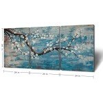 Extra Large Wall Art for Living Room 100% Hand-Painted Framed Decorative Floral Oil Painting Set Decorative Modern Blue Tree Artwork Ready to Hang 72"x36"