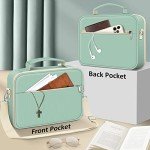 FINPAC Large Bible Cover w/Shoulder Strap, Carrying Book Case Church Bag Bible Protective w/Pen Slots and Zippered Pocket, Gift for Women Lady, Light Green