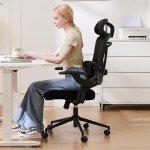 Sweetcrispy Ergonomic Mesh Office Chair, High Back with 2D Headrest, Up&Down Lumbar Support, Swivel Computer Task Desk Chairs with Adjustable Flip-up Armrests, Black