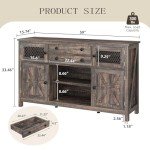 YITAHOME 59" Sideboard, Farmhouse Buffet with Storage, Kitchen Cabinet with 2 Large Drawers & Visual Grid Door, Coffee Bar Cabinet with Barn Door for Living Room, Dark Rustic Oak