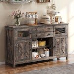 YITAHOME 59" Sideboard, Farmhouse Buffet with Storage, Kitchen Cabinet with 2 Large Drawers & Visual Grid Door, Coffee Bar Cabinet with Barn Door for Living Room, Dark Rustic Oak