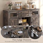 YITAHOME 59" Sideboard, Farmhouse Buffet with Storage, Kitchen Cabinet with 2 Large Drawers & Visual Grid Door, Coffee Bar Cabinet with Barn Door for Living Room, Dark Rustic Oak