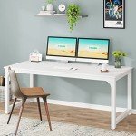 Tribesigns Modern Computer Desk, 63 x 31.5 inch Large Executive Office Desk Computer Table Study Writing Desk Workstation for Home Office, Spliced Desktop, White