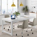 Tribesigns Modern Computer Desk, 63 x 31.5 inch Large Executive Office Desk Computer Table Study Writing Desk Workstation for Home Office, Spliced Desktop, White