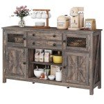 YITAHOME 59" Sideboard, Farmhouse Buffet with Storage, Kitchen Cabinet with 2 Large Drawers & Visual Grid Door, Coffee Bar Cabinet with Barn Door for Living Room, Dark Rustic Oak