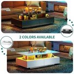 YITAHOME LED Coffee Table with Storage, Modern Coffee Tables for Living Room, High Glossy LED Coffee Table with Open Display Shelf & Sliding 4 Drawers, Rectangular Small Center Table, White