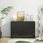 Panana Modern 6 Drawer Double Dresser, Wood Wide 6 Chest of Drawers with Deep Drawers Floor Storage Lateral Drawer Cabinet Organizer for Living Room Bedroom Home Office (Black)