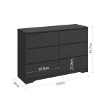Panana Modern 6 Drawer Double Dresser, Wood Wide 6 Chest of Drawers with Deep Drawers Floor Storage Lateral Drawer Cabinet Organizer for Living Room Bedroom Home Office (Black)