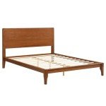 Merax Queen Size Bamboo Platform Bed, Mid-Century Modern Bed Frame with Tall Headboard, Wood Slat Support, No Box Spring Needed, Easy Assembly, Brown