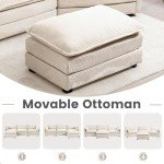 ROWHY Oversized Modular Sectional Sofa with Movable Ottoman, 112 Inch 4 Seat Modern Corduroy Sofa Set, Convertible L Shaped Couch for Living Room and Office, Beige