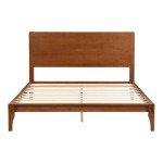 Merax Queen Size Bamboo Platform Bed, Mid-Century Modern Bed Frame with Tall Headboard, Wood Slat Support, No Box Spring Needed, Easy Assembly, Brown