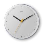 Braun Classic Analogue Wall Clock with Silent Sweeping Quartz Movement, Easy to Read, 23cm Diameter in White, Model BC26W.