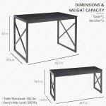 VECELO Kitchen Table with 2 Benches for 4, Wood Dining Room Dinette Sets with Metal Frame for Breakfast Nook and Small Space, Black