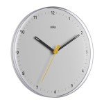 Braun Classic Analogue Wall Clock with Silent Sweeping Quartz Movement, Easy to Read, 23cm Diameter in White, Model BC26W.