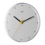 Braun Classic Analogue Wall Clock with Silent Sweeping Quartz Movement, Easy to Read, 23cm Diameter in White, Model BC26W.