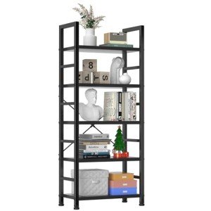Sweetcrispy Book Shelf, 5 Tier Bookcase, Modern Tall Bookshelf for Garage Kit, CDs, Movies, Industrial Corner Storage Organizer for Bedroom Home Office Kitchen Living Room, Black