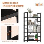 Sweetcrispy Book Shelf, 5 Tier Bookcase, Modern Tall Bookshelf for Garage Kit, CDs, Movies, Industrial Corner Storage Organizer for Bedroom Home Office Kitchen Living Room, Black