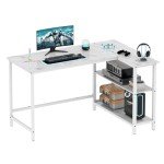 WOODYNLUX Computer Desk with Shelves, 50 Inch Gaming Writing Desk, Study PC Table Workstation with Storage for Home Office, Living Room, Bedroom, Metal Frame, White