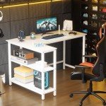 WOODYNLUX Computer Desk with Shelves, 50 Inch Gaming Writing Desk, Study PC Table Workstation with Storage for Home Office, Living Room, Bedroom, Metal Frame, White