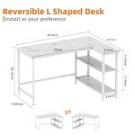 WOODYNLUX Computer Desk with Shelves, 50 Inch Gaming Writing Desk, Study PC Table Workstation with Storage for Home Office, Living Room, Bedroom, Metal Frame, White