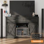 RoyalCraft 52'' Sideboard Buffet Cabinet with Storage, Farmhouse Coffee Wine Bar Cabinet with Drawers, Sliding Barn Door, Wine & Glass Rack, Console Table for Living Room, Kitchen, Rustic Dark Grey