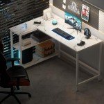 WOODYNLUX Computer Desk with Shelves, 50 Inch Gaming Writing Desk, Study PC Table Workstation with Storage for Home Office, Living Room, Bedroom, Metal Frame, White