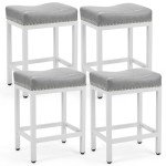 DUMOS Bar Stools Set of 4, 24 inch Counter Height Saddle Stools, Upholstered Modern Kitchen Barstools with Metal Base, PU Leather for Kitchen Island, Grey