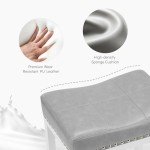 DUMOS Bar Stools Set of 4, 24 inch Counter Height Saddle Stools, Upholstered Modern Kitchen Barstools with Metal Base, PU Leather for Kitchen Island, Grey