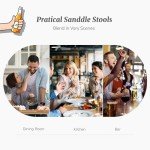 DUMOS Bar Stools Set of 4, 24 inch Counter Height Saddle Stools, Upholstered Modern Kitchen Barstools with Metal Base, PU Leather for Kitchen Island, Grey