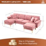 OUYESSIR U-Shaped Sectional Sofa Couch, 4 Seat Sofa Set for Living Room, Convertible L-Shaped Velvet Couch Set with Chaise Lounge, Ottoman and Pillows,114 inches (Pink)