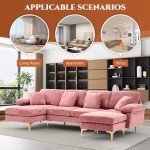OUYESSIR U-Shaped Sectional Sofa Couch, 4 Seat Sofa Set for Living Room, Convertible L-Shaped Velvet Couch Set with Chaise Lounge, Ottoman and Pillows,114 inches (Pink)