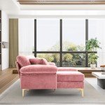 OUYESSIR U-Shaped Sectional Sofa Couch, 4 Seat Sofa Set for Living Room, Convertible L-Shaped Velvet Couch Set with Chaise Lounge, Ottoman and Pillows,114 inches (Pink)