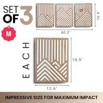 qmmp Modern Wooden Wall Sculptures - Set of 3 - MDF - Oak - Home Decor Accent - Large Wall Art for Living Room, Bedroom, Office - Easy Installation (Oak, Medium - Mountain and Sun, Unframed)