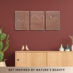 qmmp Modern Wooden Wall Sculptures - Set of 3 - MDF - Oak - Home Decor Accent - Large Wall Art for Living Room, Bedroom, Office - Easy Installation (Oak, Medium - Mountain and Sun, Unframed)