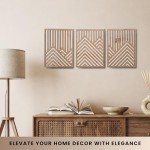 qmmp Modern Wooden Wall Sculptures - Set of 3 - MDF - Oak - Home Decor Accent - Large Wall Art for Living Room, Bedroom, Office - Easy Installation (Oak, Medium - Mountain and Sun, Unframed)