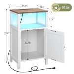 Yoobure Farmhouse Nightstand with Charging Station, Wood Night Stand End Table with USB Ports, LED Bed Side Table with Storage Cabinet, Bedside Table for Bedroom, Living Room White
