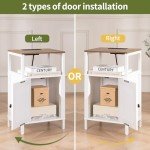Yoobure Farmhouse Nightstand with Charging Station, Wood Night Stand End Table with USB Ports, LED Bed Side Table with Storage Cabinet, Bedside Table for Bedroom, Living Room White