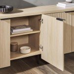 Walker Edison Modern Scandinavian Fluted Door Kitchen Storage Sideboard Buffet Cabinet Console, 69 Inch, Coastal Oak/Black