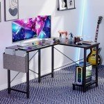 Sweetcrispy L Shaped Desk Gaming Computer 50 Inch Reversible Corner PC Work Table for Writing Study Student with Wood Tabletop Metal Frame CPU Stand Side Bag for Home Office Small Space, Grey