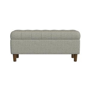 HomePop Home Decor | Tufted Ainsley Button Storage Ottoman Bench with Hinged Lid | Ottoman Bench with Storage for Living Room & Bedroom,Gray Woven