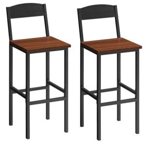 HOOBRO Bar Stools, Bar Stools Set of 2, Bar Chairs with Footrests, Bar Stools with Back, 25.8" Counter Height Bar Stools, for Kitchen Island, Living Room, Bar, Cafe, Black and Walnut BH22BY01G1