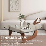 Coffee Tables for Living Room - Triangle Glass Coffee Table with Wooden Base Mid-Century Modern Abstract End Table for Study Room Office Hotel Balcony (Walnut Transparent, Large 50 * 35.8 * 16in)