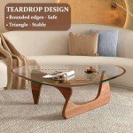 Coffee Tables for Living Room - Triangle Glass Coffee Table with Wooden Base Mid-Century Modern Abstract End Table for Study Room Office Hotel Balcony (Walnut Transparent, Large 50 * 35.8 * 16in)