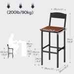 HOOBRO Bar Stools, Bar Stools Set of 2, Bar Chairs with Footrests, Bar Stools with Back, 25.8" Counter Height Bar Stools, for Kitchen Island, Living Room, Bar, Cafe, Black and Walnut BH22BY01G1
